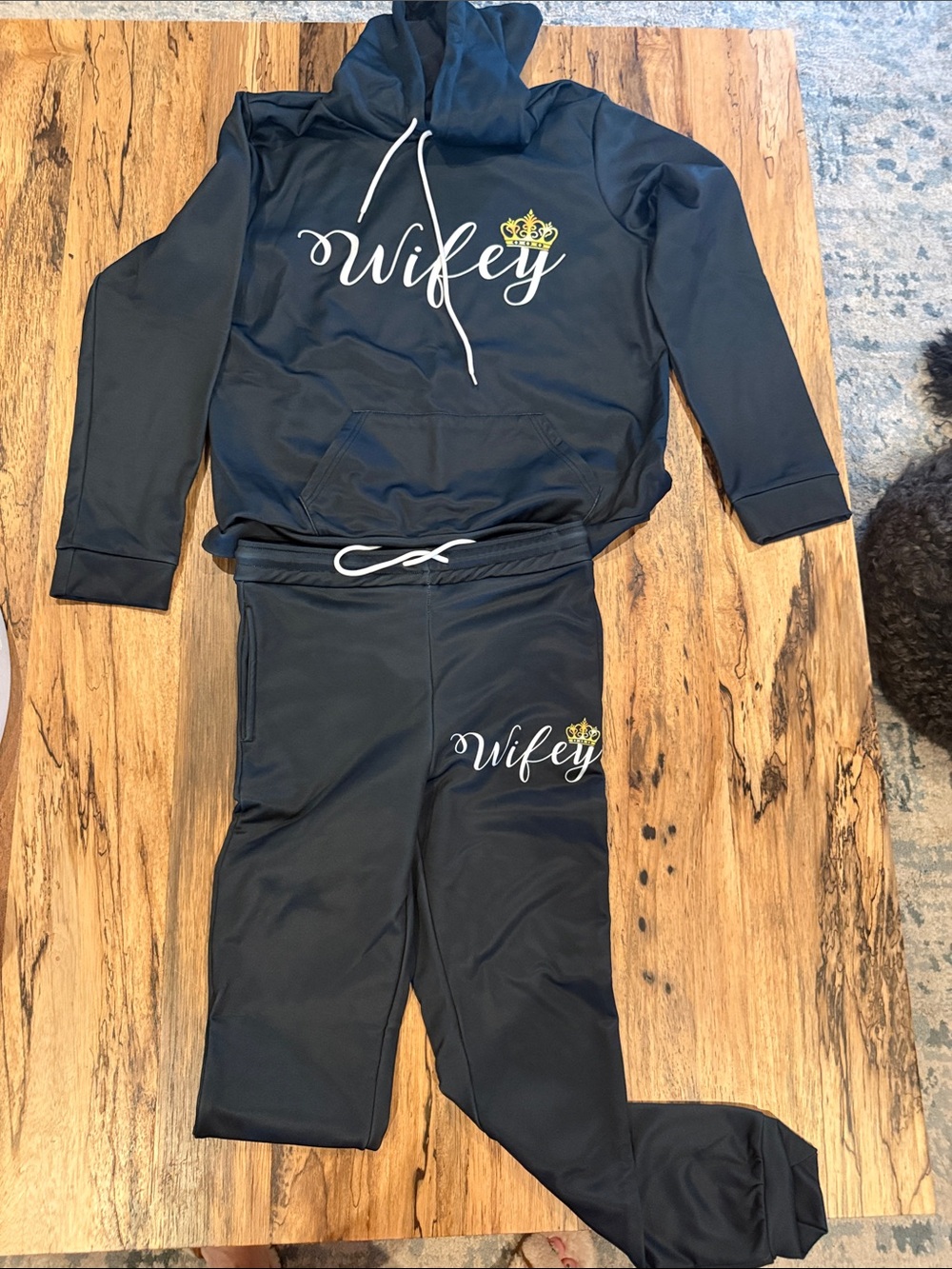 Wifey Black Hoodie & Jogger Set with Gold Crown Detail